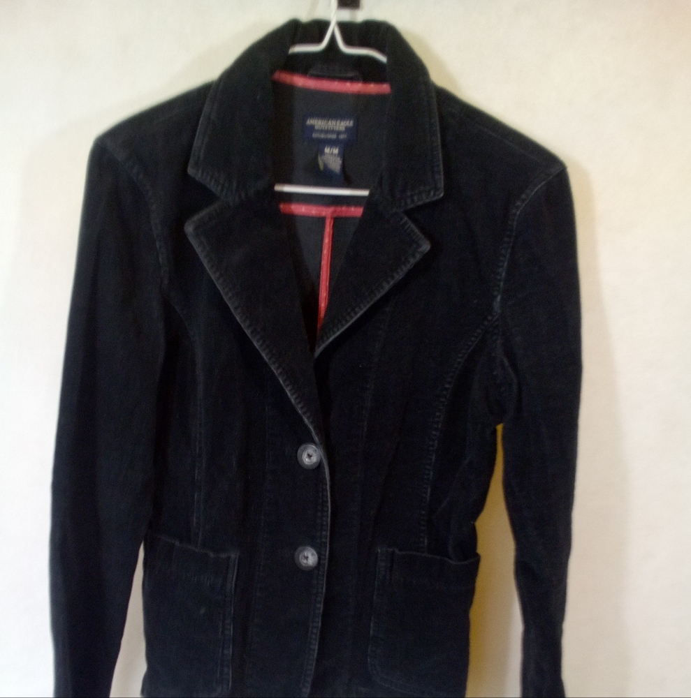 American Eagle Black L/S Corduroy Button Down Casual Blazer Jacket M